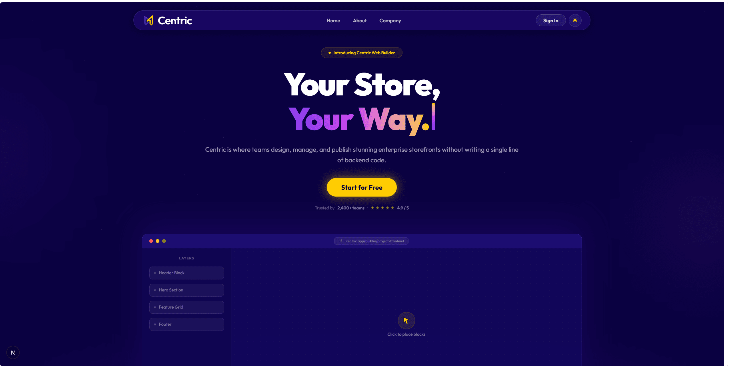 Centric Web Builder - Showcase thumbnail and product details